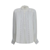 Ruffled silk muslin and lace blouse